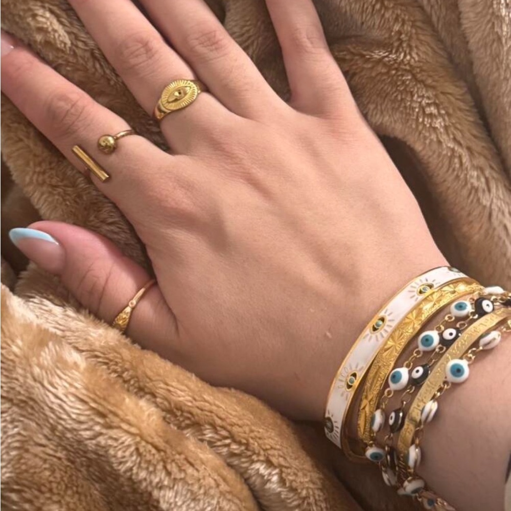 Turkish Evil Eye Gold Plated Stainless Steel Bangle Bracelet - Picture 2 of 5